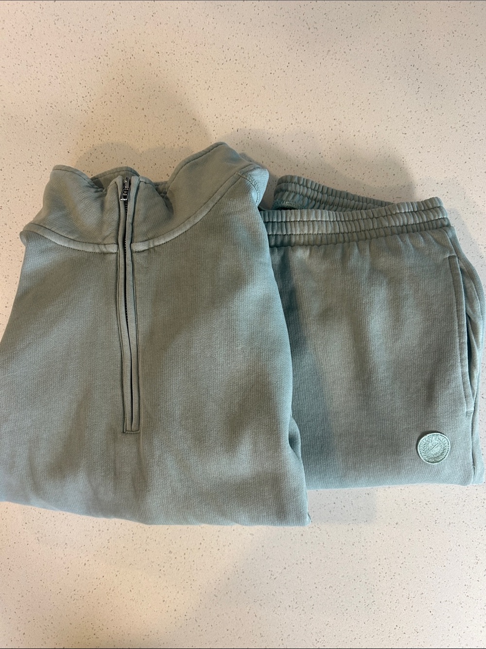 Sage Green Jogger Pants and Top (set) with Embroidered Logo Patch
